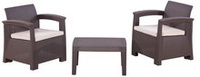Комплект садовой мебели 2 кресла + 1 столик цвет венге. подушки бежевые. Rattan comfort 3 (2019г)