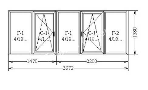 Окно ПВХ REHAU Grazio 3672х1380 мм, 5 створок