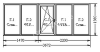 Окно ПВХ REHAU Grazio 3672х1380 мм, 6 створок, балконное