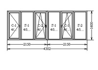 Окно ПВХ REHAU Grazio 4302х1600 мм, 6 створок