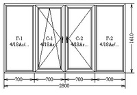 Окно ПВХ REHAU Grazio 2800х1610 мм 4 створки