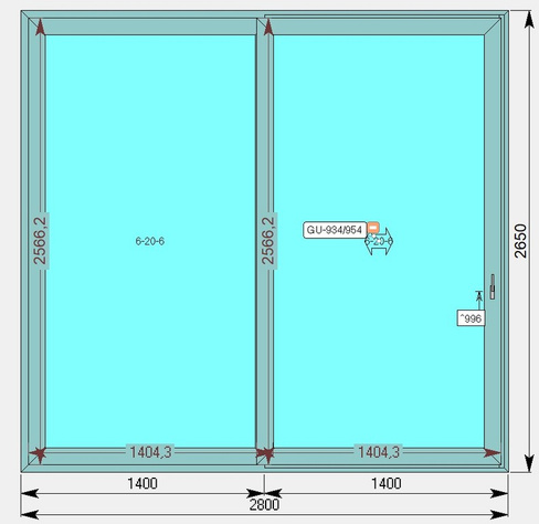 Раздвижная система остекления 2800х2650 мм