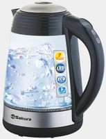 SAKURA чайник электр SA-2729DBK (1.7) стекл 7темп реж LED дисплей