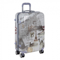 РА030 (2-ой) серый (24") "Газета" пластикABS чемодан средний POLAR