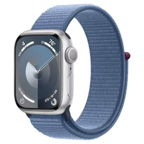 Смарт-часы Apple Watch Series 9 41мм Aluminum Case with Sport Loop, серебристые + ледяной синий ремешок