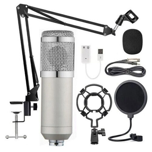 Конденсаторный студийный микрофон BM 800 с подставкой, серебристый isa