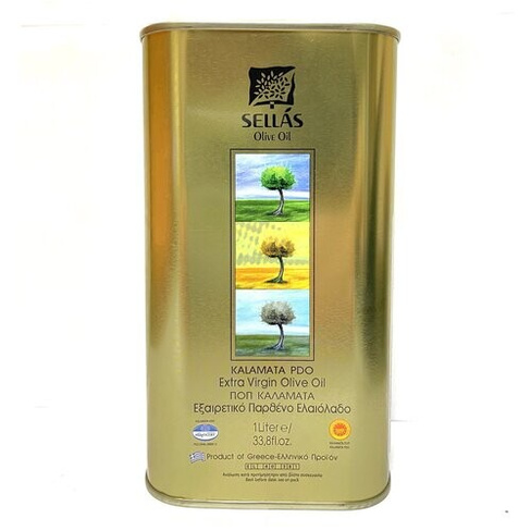Оливковое масло Sellas Extra Virgin P.D.O. Kalamata 1л, 0.3% (Греция, Пелопоннес, жесть) SELLAS