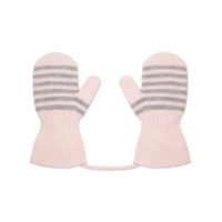 Варежки для девочки Linas baby двойные на веревочке полоска светло-розовый