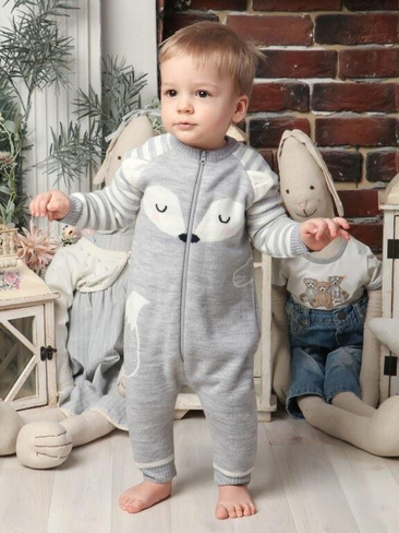Комбинезон для мальчика вязаный на молнии рост 68-86, светло-серый (74 см) Linas baby