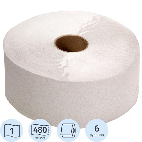 Бумага туалетная в рулонах Терес Эконом макси 1-слойная 6 рулонов по 480 метров (артикул производителя T-0014)