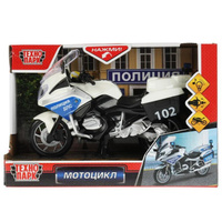 Модель Технопарк Мотоцикл Полиция, пластик, свет-звук, свободный ход, в коробке