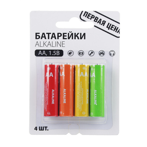 Первая цена Батарейки 4шт, тип АA, "Alkaline" щелочная, BL