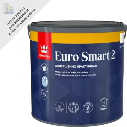 Краска для стен и потолков Tikkurila Euro Smart-2 матовая цвет белый база А 2.7 л TIKKURILA None