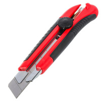 Нож строительный, пластик, обрезиненный, выдвижное лезвие, 25х125 мм, фиксатор, металлическая направляющая, Bartex, UK-8