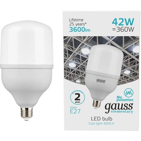 Лампа LED GAUSS E27, цилиндр, 42Вт, T120, одна шт. [63224]