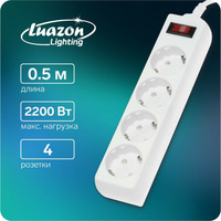 Сетевой фильтр luazon lighting, 4 розетки, 0.5 м, 2200 вт, 3 х 0.75 мм2, 10 a, 220 в, белый Luazon Lighting