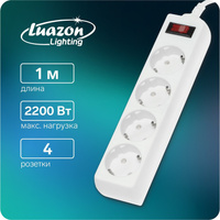 Сетевой фильтр luazon lighting, 4 розетки, 1.0 м, 2200 вт, 3 х 0.75 мм2, 10 a, 220 в, белый Luazon Lighting