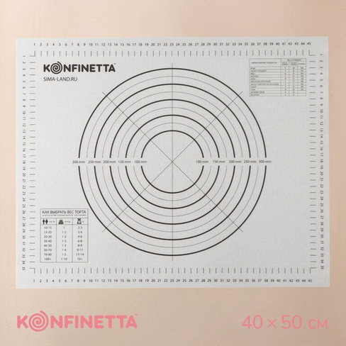Армированный коврик с разметкой konfinetta, силикон, 40×50 см, 0,44 мм, цвет черный KONFINETTA