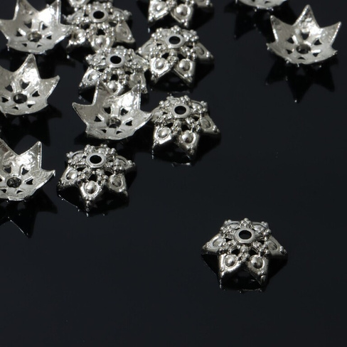 Шапочки для бусин 1,5×1,5×0,8 см, (набор 100 шт.), цвет серебро Queen fair