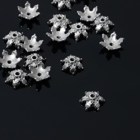 Шапочки для бусин 1,2×1,2×0,6 см, (набор 100 шт.), цвет серебро Queen fair