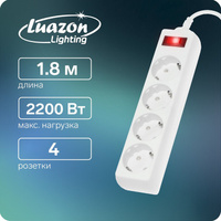 Сетевой фильтр luazon lighting, 4 розетки, 1.8 м, 2200 вт, 3 х 0.75 мм2, 10 а, 220 в, белый Luazon Lighting