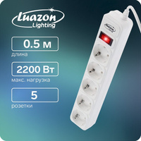Сетевой фильтр luazon lighting, 5 розеток, 0.5 м, 2200 вт, 3 х 0.75 мм2, 10 a, 220 в, белый Luazon Lighting