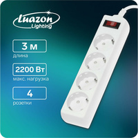 Сетевой фильтр luazon lighting, 4 розетки, 3 м, 2200 вт, 3 х 0.75 мм2, 10 а, 220 в, белый Luazon Lighting