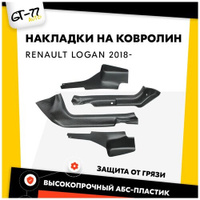Защитные накладки на ковролин порогов CUBECAST для Renault Logan / Рено Логан 2018- АБС пластик с липучкой, передние и з