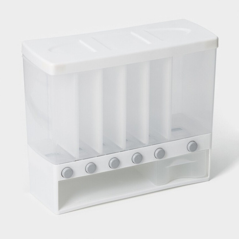 Контайнер - дозатор для хранения сыпучих, 6 ячеек, 39×14,5×32 см, цвет белый No brand